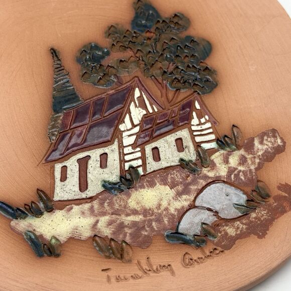 Terracotta Wall Plate Farm House Glazed Trees Tremblay Quebec by Trumbley Wieber - Picture 3 of 4